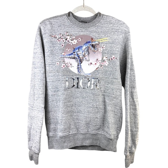 Dior x Sorayama T-Rex Logo Cherry Blossom Crewneck Sweatshirt Size Small Unisex - Picture 1 of 15